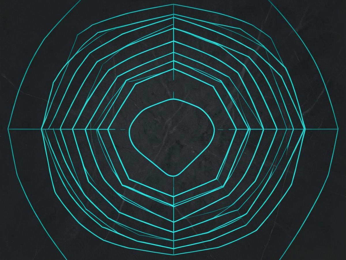 Concentric geometric line diagram on a dark graphite surface representing layered protection